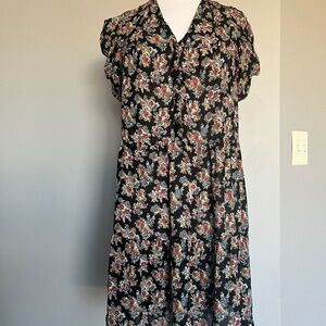 Sandro Floral Summer Ruched Puffed Sleeve V-neck A-line Cocktail Dress Medium